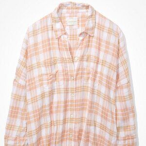 American Eagle Outfitters Orange Plaid Button Down Shirt